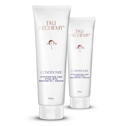 TruAlchemy Conditioner hydrating hair care with rosemary oil and keratin, shown in two sizes