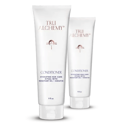 TruAlchemy Conditioner hydrating hair care with rosemary oil and keratin, shown in two sizes