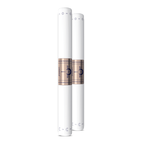 Lash24 two-pack white tubes with bronze-labeled bands containing lash serum