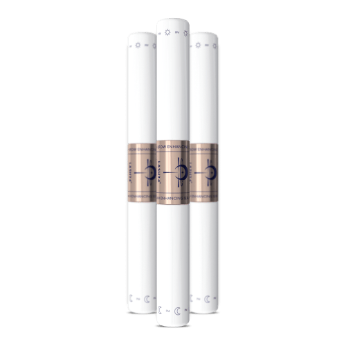 Three white Lash24 tubes with rose gold bands arranged vertically