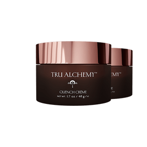 TruAlchemy Quench Crème jar with rose gold lid displayed from front and angled view