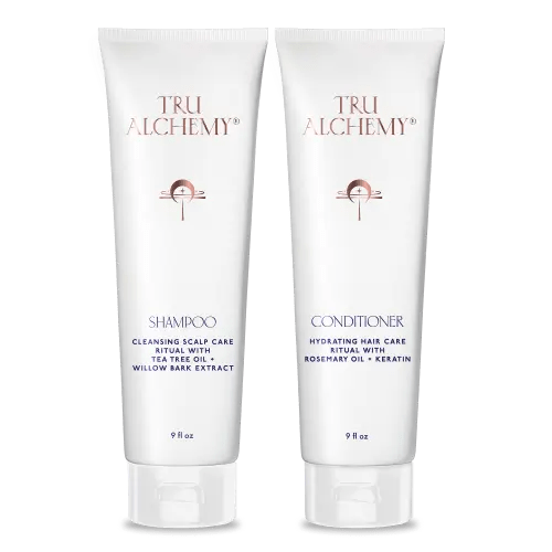 TruAlchemy Shampoo &amp; Conditioner Set with two white tubes side by side, 9 fl oz each