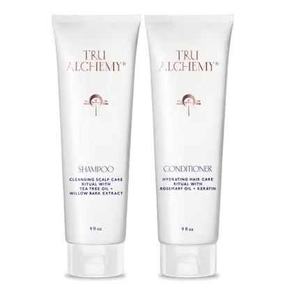 TruAlchemy Shampoo &amp; Conditioner Set with two white tubes side by side, 9 fl oz each